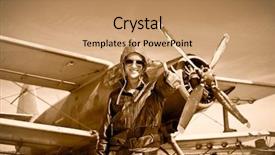  Presentation with 1940 - Presentation theme having 1940 camera - portrait of beautiful female pilot background and a coral colored foreground