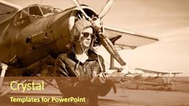  Presentation with 1940 - Cool new presentation theme with 1940 camera - portrait of beautiful female pilot backdrop and a tawny brown colored foreground