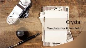  Presentation with 1940 - Audience pleasing PPT layouts consisting of pen old photos and camera backdrop and a coral colored foreground