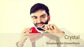  Presentation with hearing loss communication man - Cool new PPT theme with 1940 camera - determined man wearing suspenders cutting backdrop and a cream colored foreground