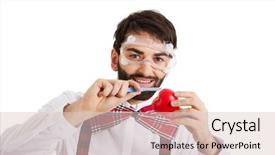  Presentation with hearing loss communication man - Audience pleasing presentation design consisting of 1940 camera - determined man wearing suspenders cutting backdrop and a lemonade colored foreground