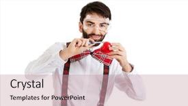  Presentation with hearing loss communication man - Presentation design enhanced with 1940 camera - determined man wearing suspenders cutting background and a coral colored foreground