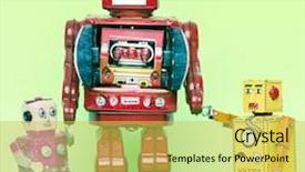  Presentation with robots - PPT layouts with 1950s families - family of robots background and a yellow colored foreground