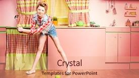  Presentation with pretty girl - Presentation theme featuring pink kitchen beauty youth fashion background and a coral colored foreground
