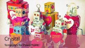  Presentation with robots - Presentation design enhanced with 1950s families - team of love robots toned background and a coral colored foreground