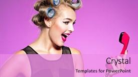  Presentation with 1950s - PPT layouts consisting of 1950s fashion - portrait of a cheerful angry background and a lavender colored foreground