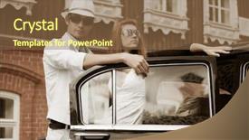  Presentation with 1950s - Cool new slide set with 1950s fashion - young couple with a retro backdrop and a tawny brown colored foreground