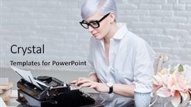  Presentation with secretary - Amazing slide set having 1960 - retro style secretary sitting backdrop and a lemonade colored foreground