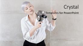  Presentation with movie screen in old retro - Amazing presentation theme having 1960 - young woman using retro movie backdrop and a light gray colored foreground