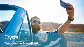  Presentation with vintage car - Amazing PPT theme having 1960s - bearded guy in vintage car backdrop and a teal colored foreground