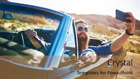  Presentation with vintage car - Presentation having 1960s - guy with beard taking selfie background and a coral colored foreground