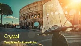  Presentation with time travel - PPT layouts featuring 1960s - retro scooter stay near background and a tawny brown colored foreground