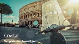  Presentation with sky sun - Colorful presentation enhanced with 1960s - retro scooter stay near backdrop and a dark gray colored foreground