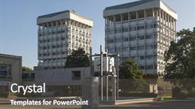  Presentation with town hall - Beautiful presentation theme featuring 1960s - town hall buildings on creiler backdrop and a dark gray colored foreground