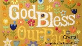  Presentation with 1960s - Audience pleasing slides consisting of 1960s - vintage needlepoint wall hanging backdrop and a gold colored foreground