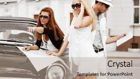  Presentation with 1960s - Colorful slide deck enhanced with 1960s - young tourists with a retro backdrop and a coral colored foreground