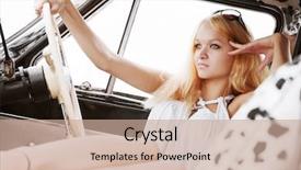  Presentation with relaxing - Beautiful PPT theme featuring 1960s - young woman relaxing backdrop and a coral colored foreground