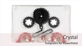  Presentation with 1970s - Cool new presentation theme with 1970s technology - vintage audio cassette player head backdrop and a  colored foreground