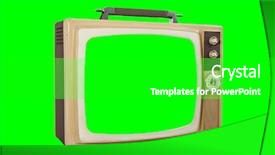  Presentation with green screen - PPT theme having 1970s technology - vintage portable television isolated background and a shamrock green colored foreground