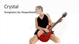  Presentation with kneeling - PPT theme having 1980's - sexy young glam rock guitarist background and a  colored foreground
