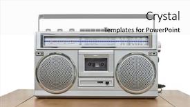  Presentation with wood - Amazing slide set having 1980 - vintage boombox on wood table backdrop and a white colored foreground