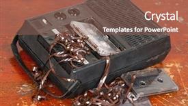  Presentation with tape recorder - Audience pleasing PPT layouts consisting of 1980's - vintage cassette tape recorder backdrop and a  colored foreground