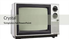  Presentation with television - Slide set with 1980 - vintage television isolated with clipping background and a light gray colored foreground