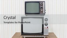  Presentation with old vintage television - Beautiful presentation theme featuring 1980s - vintage television stack on old backdrop and a light gray colored foreground