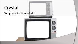  Presentation with old vintage television - Theme featuring 1980s - vintage television stack on old background and a white colored foreground