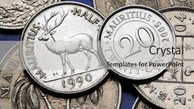  Presentation with stacks of rupee coins - Colorful PPT theme enhanced with 1990 - coins of mauritius mauritian rusa backdrop and a  colored foreground