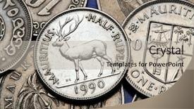  Presentation with stacks of rupee coins - Colorful slide set enhanced with 1990 - coins of mauritius mauritian rusa backdrop and a light gray colored foreground