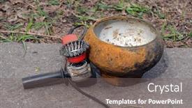  Presentation with metal detector - PPT theme consisting of 19th-century-cast-iron-kitchen background and a gray colored foreground