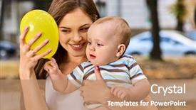  Presentation with happy birthday baby - PPT layouts enhanced with 1st anniversary - first birthday ideas happy mother background and a coral colored foreground