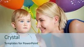  Presentation with happy birthday baby - Amazing theme having 1st anniversary - happy mother with her baby backdrop and a sky blue colored foreground