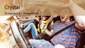  Presentation with self driving car - Theme with 2 cars racing - couple driving in the car background and a coral colored foreground