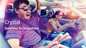  Presentation with car racing - Slide deck enhanced with 2 cars racing - couple travelling by car background and a violet colored foreground