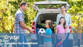  Presentation with road trip signs - PPT theme having 2 cars racing - happy family getting ready background and a teal colored foreground