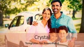  Presentation with car racing - Presentation consisting of 2 cars racing - portrait of happy family background and a coral colored foreground