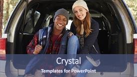  Presentation with race car - Colorful PPT theme enhanced with 2 cars racing - portrait of mixed race couple backdrop and a ocean colored foreground