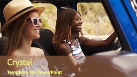  Presentation with driving road - Theme enhanced with 2 cars racing - two female friends driving open background and a tawny brown colored foreground