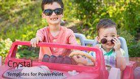  Presentation with race car - Slide set enhanced with 2 cars racing - young mixed race chinese background and a coral colored foreground