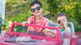  Presentation with race car - Presentation theme consisting of 2 cars racing - young mixed race chinese background and a coral colored foreground