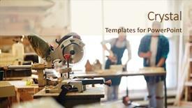  Presentation with carpenter - Presentation having 2 circles - electric circle saw by workplace background and a cream colored foreground