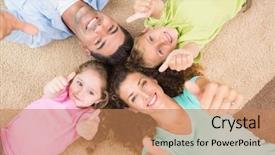  Presentation with persian rug - Presentation design enhanced with 2 circles - smiling family lying background and a coral colored foreground