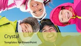  Presentation with portrait happy family smiling - Beautiful slide deck featuring 2 circles - smiling family with heads backdrop and a yellow colored foreground