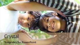  Presentation with trust - Colorful PPT theme enhanced with 2 circles - two kids making a circle backdrop and a coral colored foreground