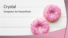  Presentation with donuts pink - Theme consisting of 2 circles - two pink donuts on white background and a white colored foreground