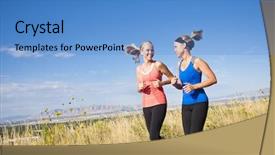  Presentation with female - Colorful slide set enhanced with 2 friends talking - two beautiful female joggers backdrop and a teal colored foreground