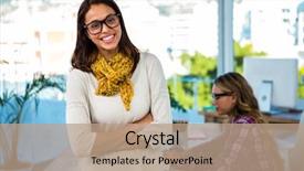  Presentation with work - Theme with 2 friends talking - two girls work at office background and a  colored foreground