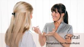  Presentation with women in office - Cool new slides with 2 friends talking - two women in conversation backdrop and a coral colored foreground